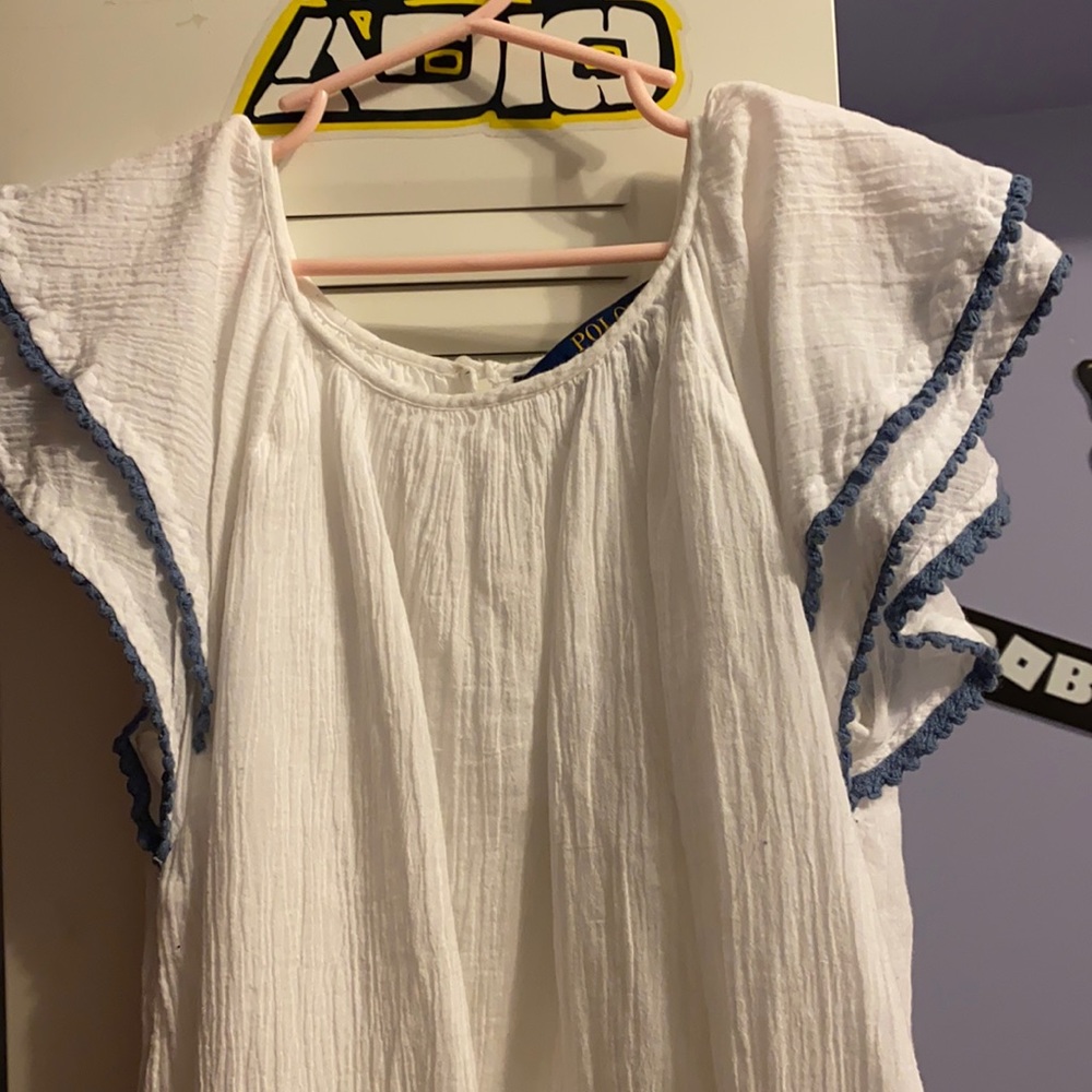 Polo Ralph Lauren White Gauze & Blue Trim Dress
